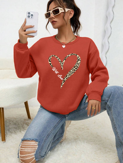 Sweat-shirt tendance à capuche Motif cœur léopard Femme
