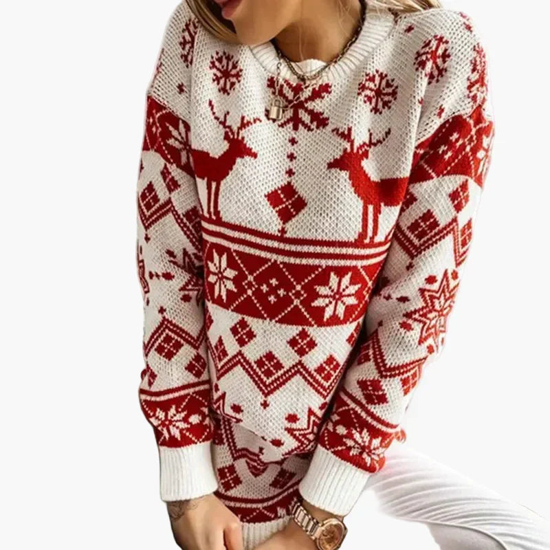 Weihnachtspullover Rentier Muster Winter - IdealeKleiden