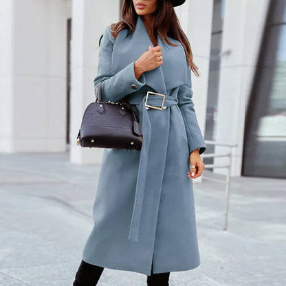 Élégant manteau en laine pour femme avec ceinture