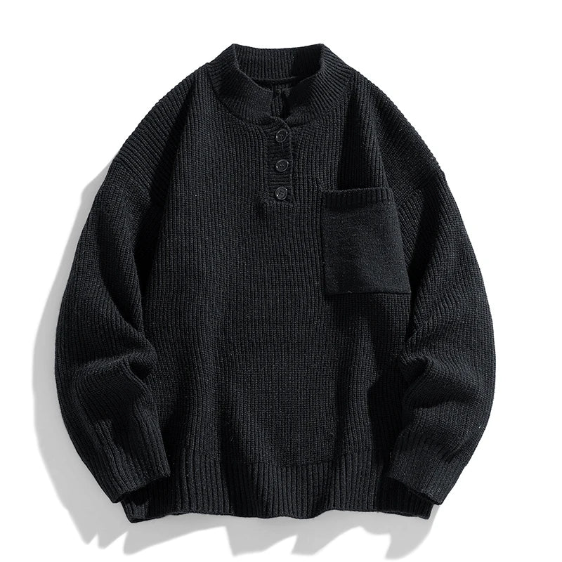 Pull en maille chaud pour hommes avec patte de boutonnage, hiver