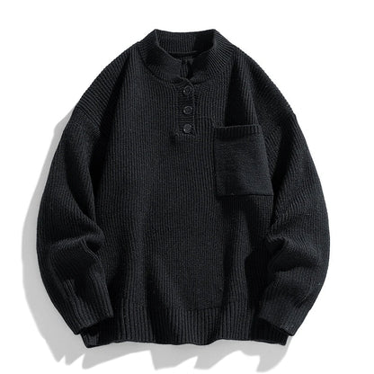 Pull en maille chaud pour hommes avec patte de boutonnage, hiver