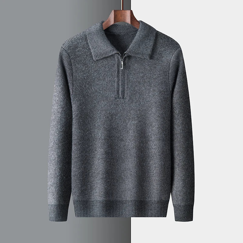 Pull en tricot pour homme, hiver chaud, demi-zip