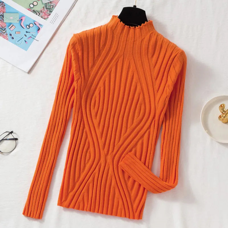 Pull à col roulé pour femme, manches longues, élégant