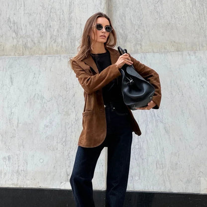 Lederjacke Damen Trendig Wildleder Look - IdealeKleiden
