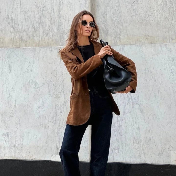 Lederjacke Damen Trendig Wildleder Look - IdealeKleiden