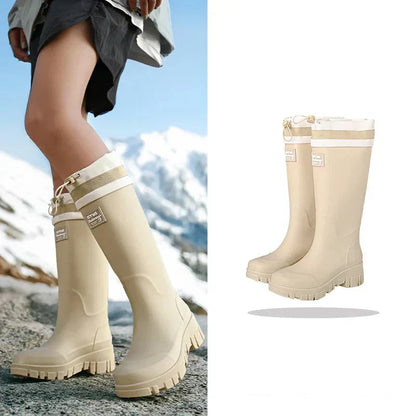Bottes en caoutchouc pour femmes Imperméables Style rétro Antidérapantes