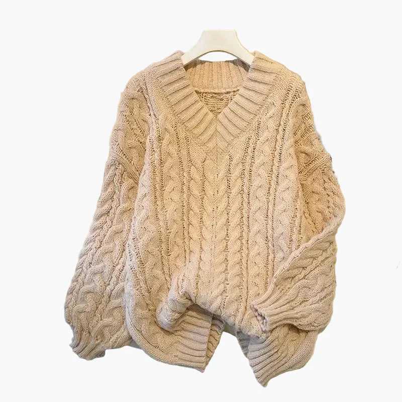 Grobstrick Pullover V-Ausschnitt Winter Twist Design - IdealeKleiden