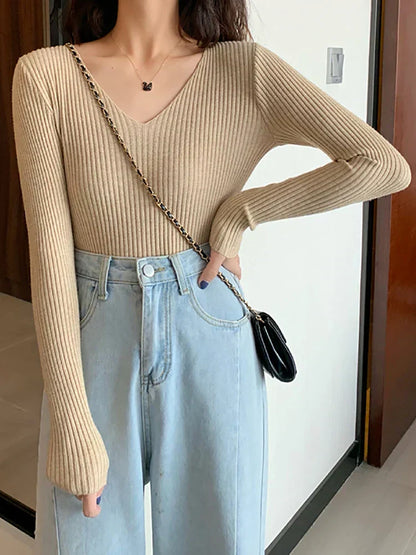 Pull femme slim fit en maille côtelée modèle automne