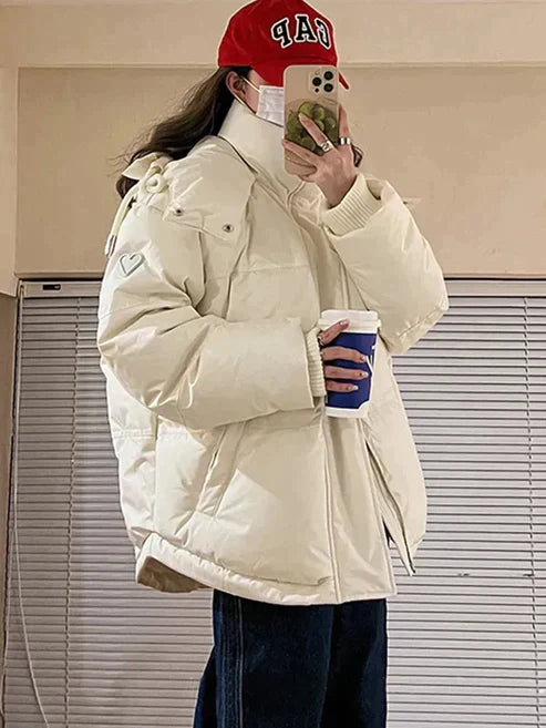 Wintersteppjacke Frauen Kapuze Reißverschluss - IdealeKleiden