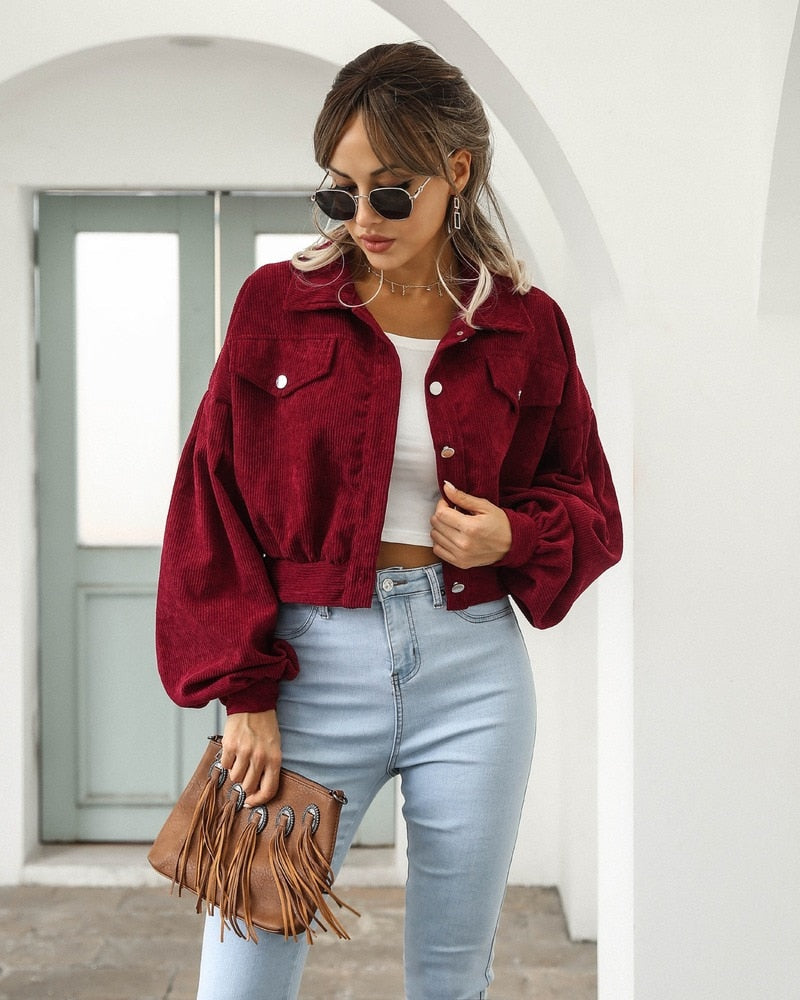 Veste courte en velours côtelé pour homme, coupe moderne