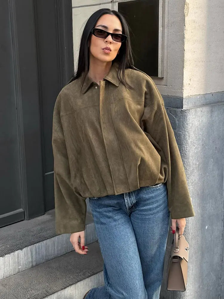 Veste femme élégante vert oversize
