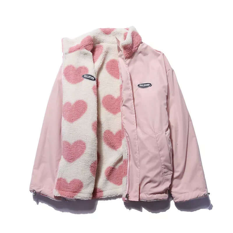 Manteau Cœur Réversible Polaire Peluche Femme