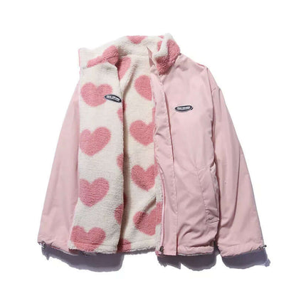 Manteau Cœur Réversible Polaire Peluche Femme