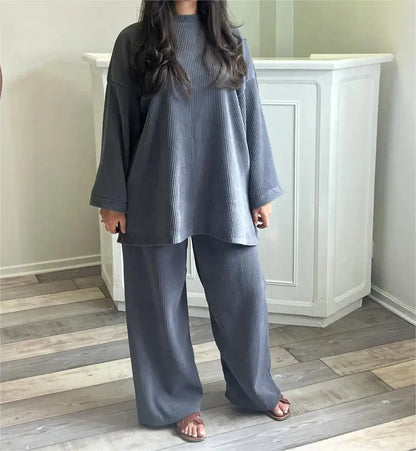 Ensemble deux pièces velours côtelé confortable pour femme