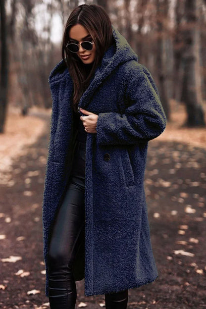 Manteau d'hiver pour femme avec capuche, long et doux