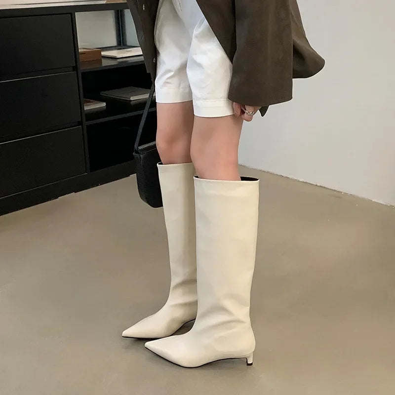 Bottes élégantes femme hauteur genou talon fin