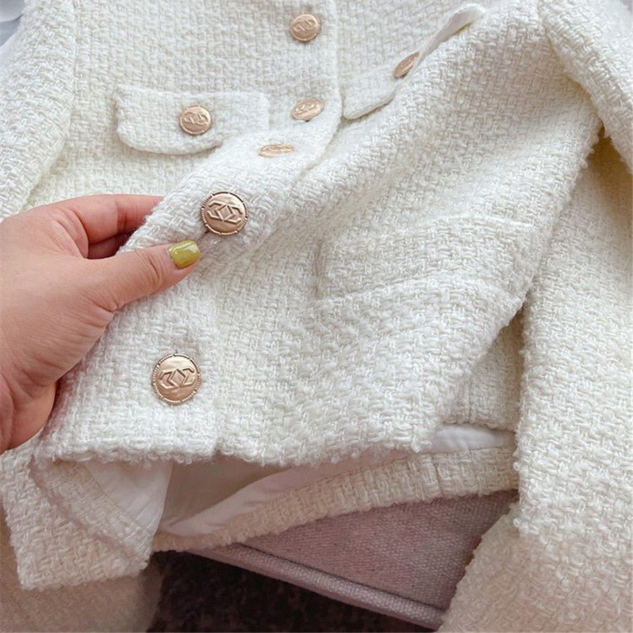 Damen Tweed Jacke Rundhals Chic - IdealeKleiden