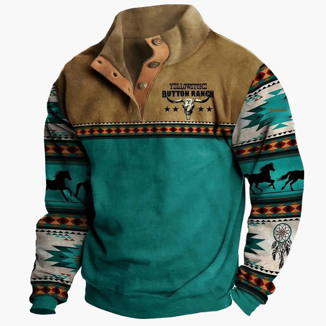 Sweat-shirt western stylé, motif ethnique, col montant