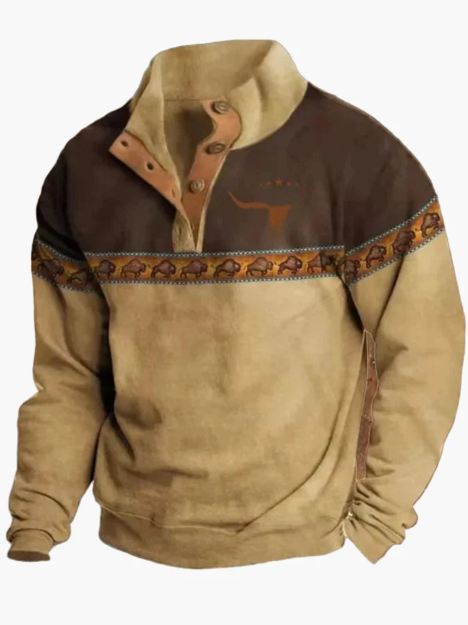 Sweat-shirt western stylé, motif ethnique, col montant