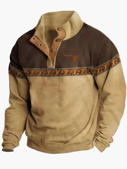 Sweat-shirt western stylé, motif ethnique, col montant