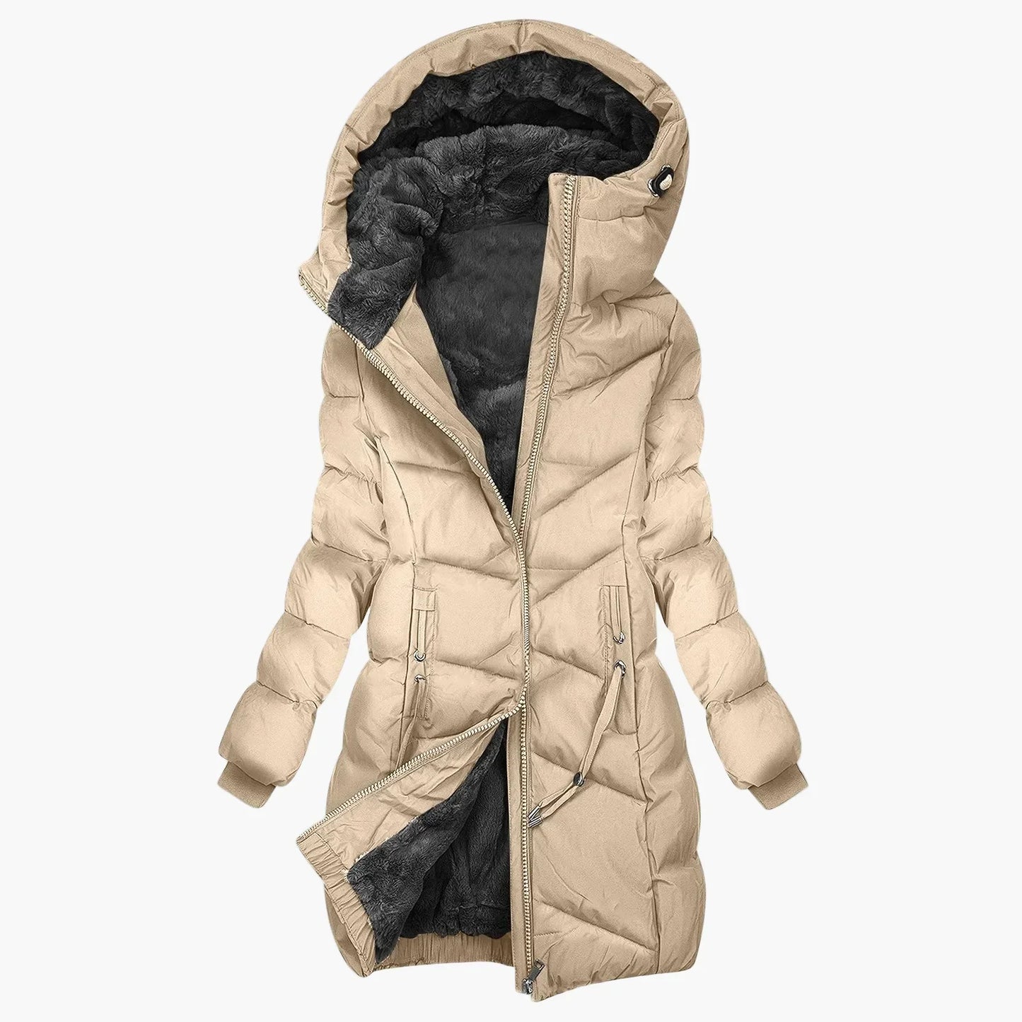 Manteau d'hiver long matelassé à capuche chaud pour femme