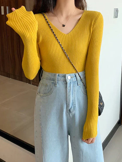 Pull femme slim fit en maille côtelée modèle automne