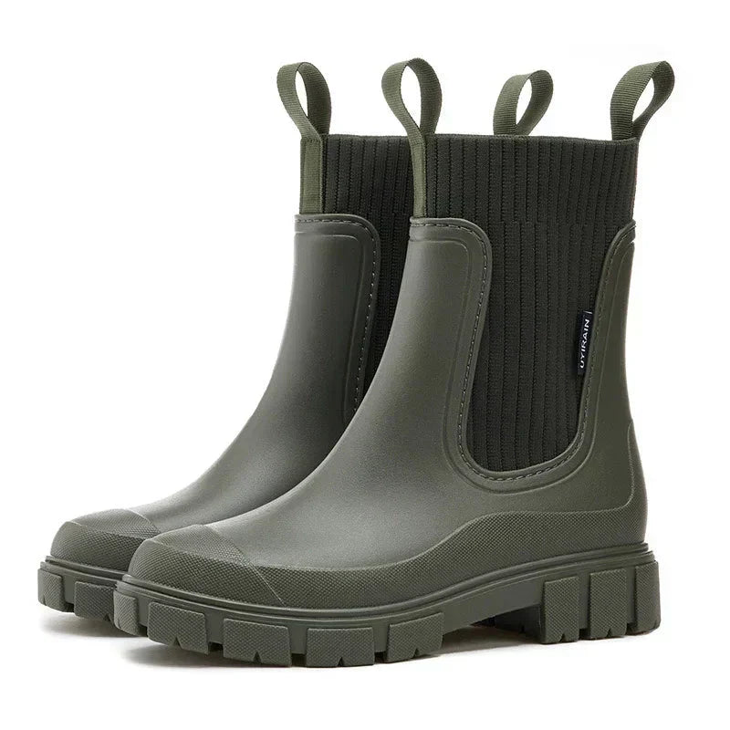 Bottes en caoutchouc imperméables pour femme, chaudes, isolées et antidérapantes