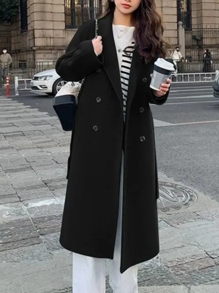 Manteau long femme en laine mélangée coupe ample
