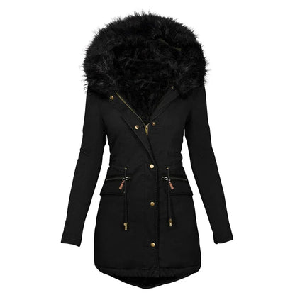 Veste d'hiver souple femme capuche col fourrure