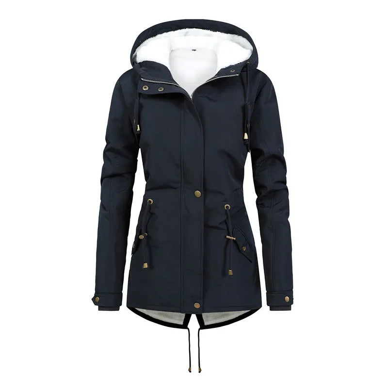 Veste d'extérieur pratique, coupe-vent, avec capuche, mi-longue