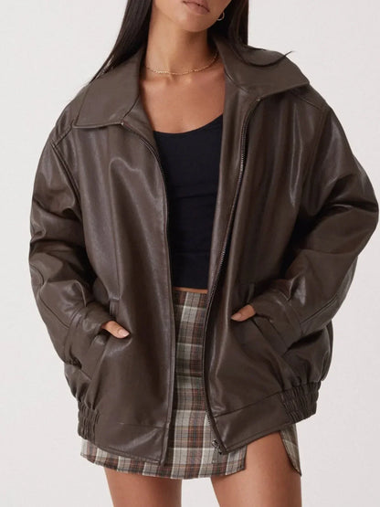 Blouson en cuir oversize élégant pour femme