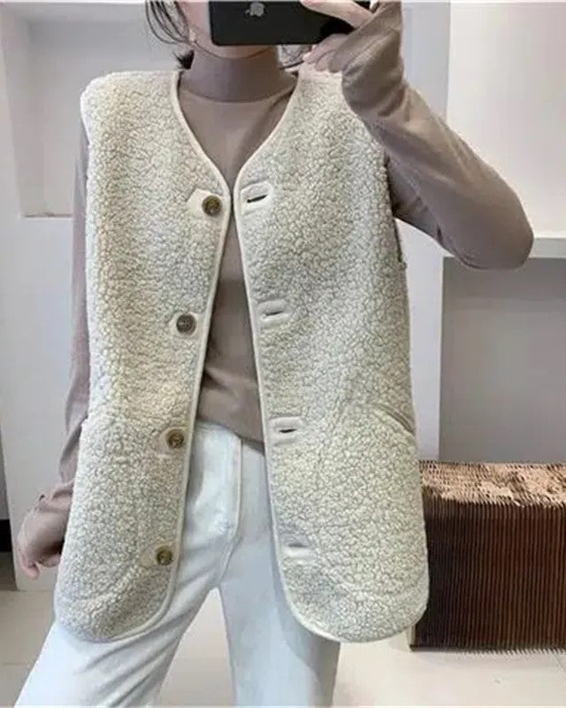 Gilet élégant en laine pour femme, écharpe aspect luxe