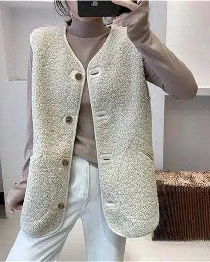 Gilet élégant en laine pour femme, écharpe aspect luxe