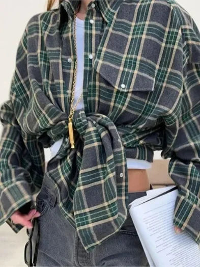 Chemise à manches longues à carreaux coupe décontractée