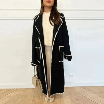 Trench-coat long pour femme doux et chaud en laine