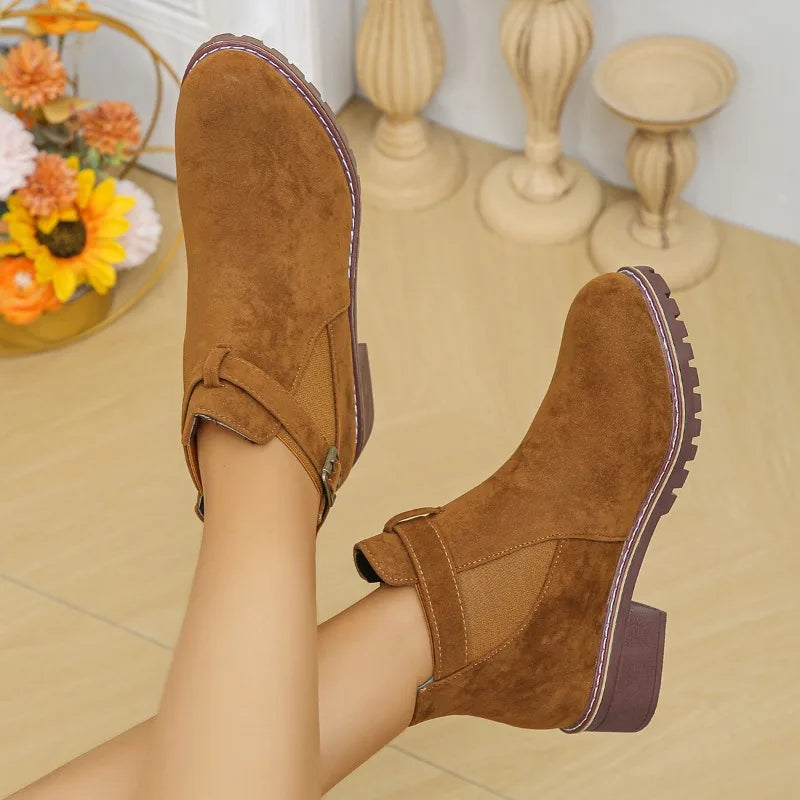 Bottes d'hiver femme boucle bout rond talon carré
