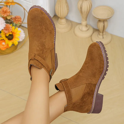 Bottes d'hiver femme boucle bout rond talon carré