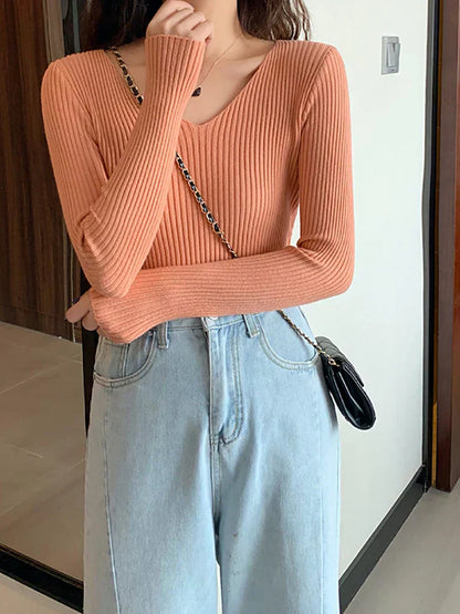 Pull femme slim fit en maille côtelée modèle automne
