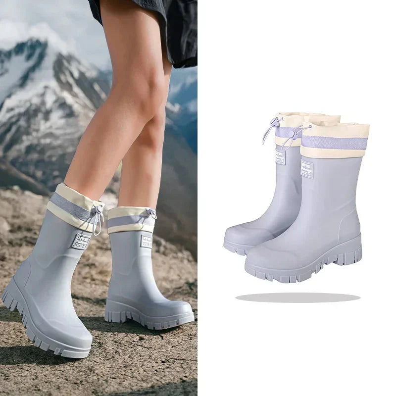 Bottes en caoutchouc pour femmes Imperméables Style rétro Antidérapantes