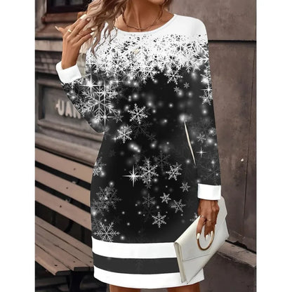 Robe Pull Femme Noël Imprimé Bonhomme de Neige
