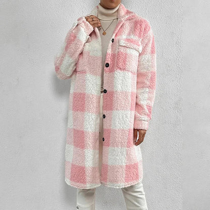 Veste à carreaux tendance en polaire chaude