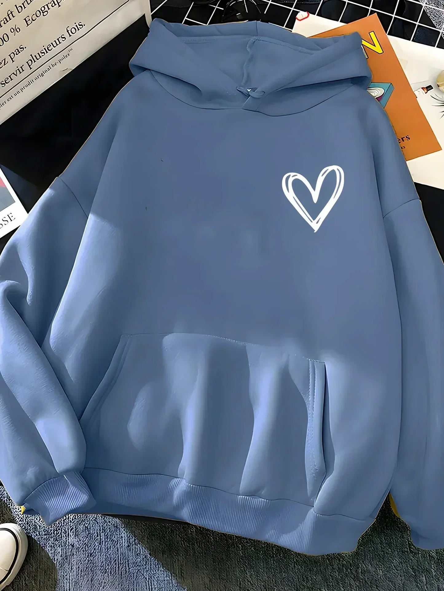 Sweat à capuche femme motif cœur tout doux
