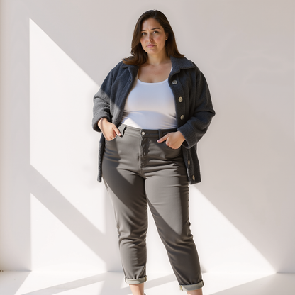 Veste d'automne femme douce aspect peluche avec boutons