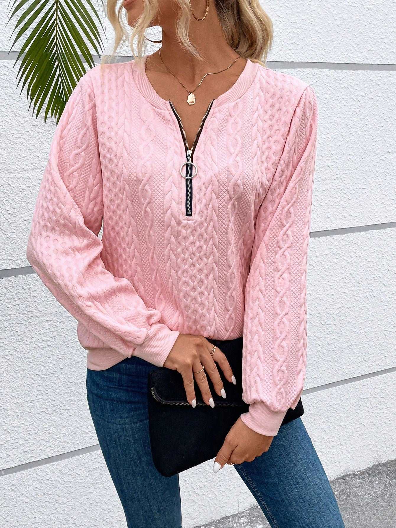 Damen Pullover Reißverschluss Top Qualität - IdealeKleiden