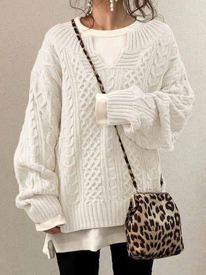 Pull en grosse maille pour femme avec col fendu