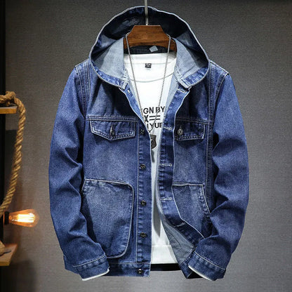 Veste en jean pour homme, look vintage, à capuche