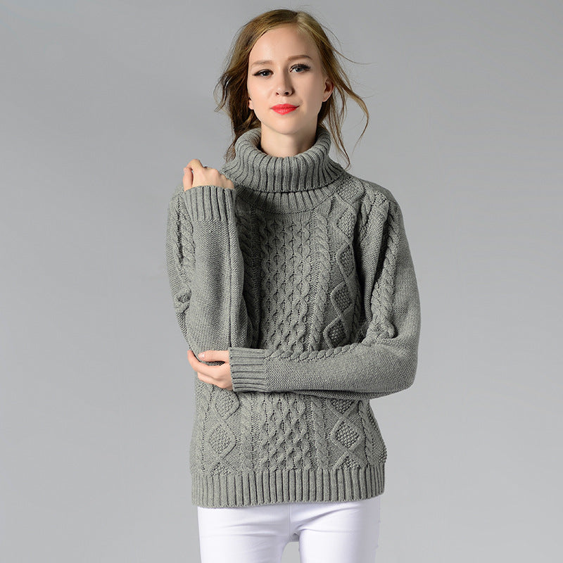 Pulls à col roulé pour femmes, à manches longues, en maille torsadée