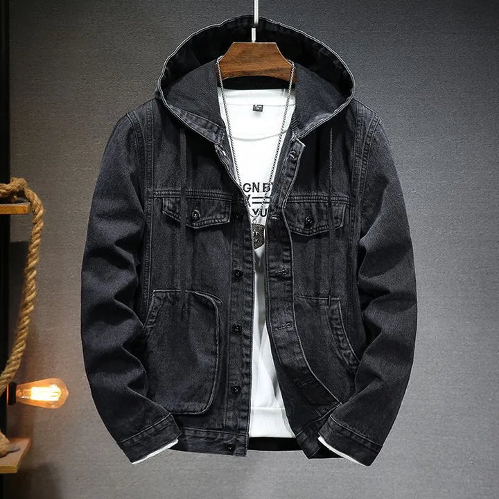 Veste en jean pour homme, look vintage, à capuche