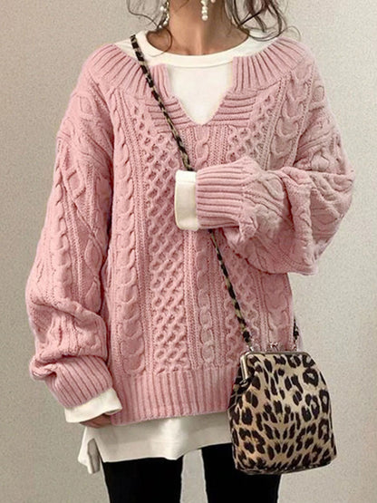 Pull en grosse maille pour femme avec col fendu