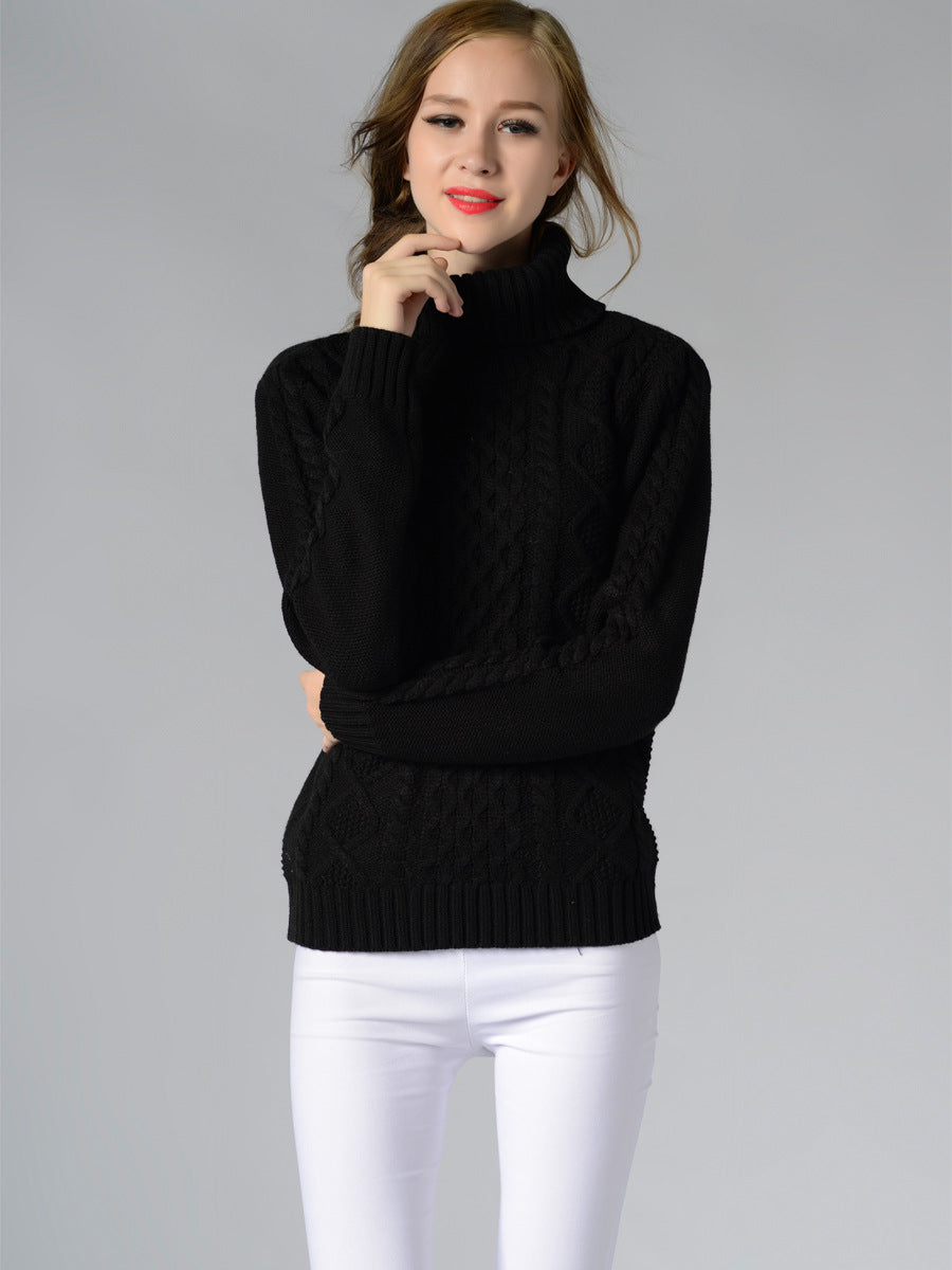Pulls à col roulé pour femmes, à manches longues, en maille torsadée